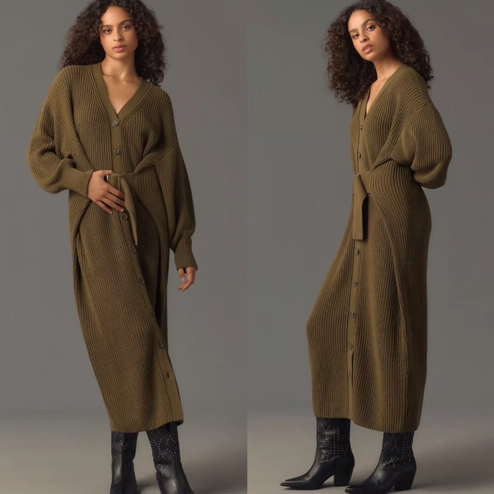 Anthropologie Olive Knit Sweater Dress Size L EUC